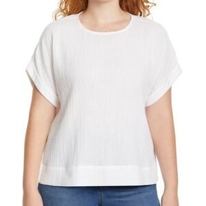 NWT Gloria Vanderbilt Womens XXL White Cotton Gauze Short Sleeve Blouse Top
